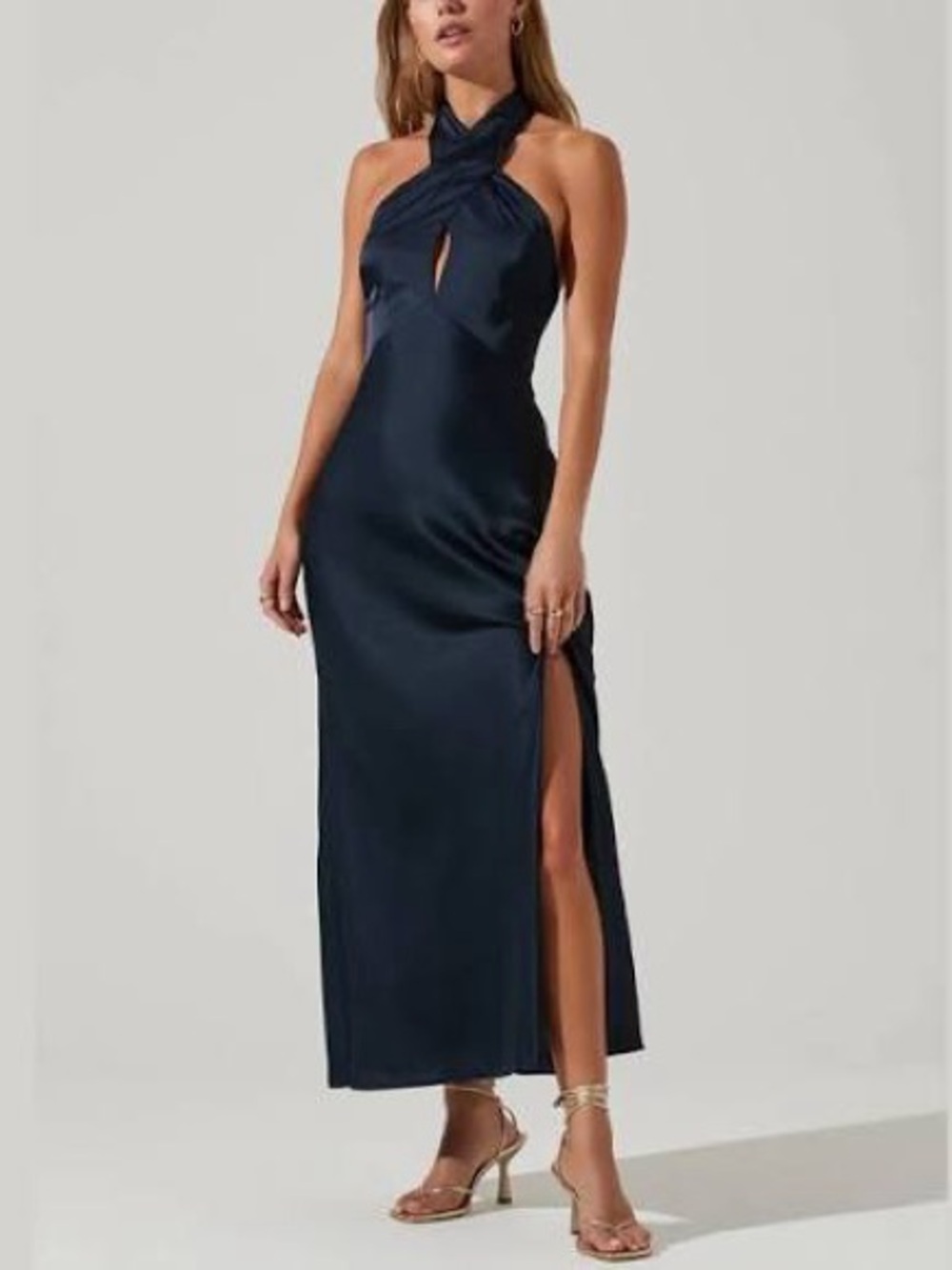 Astr the Label Marissa Satin Halter Neck Midi Dress